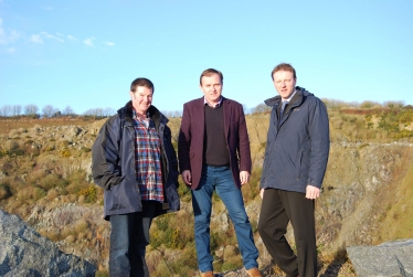 Toby Roskilly, George Eustice and Derek Thomas at Dean Quarry